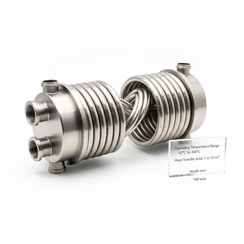 Wymiennik ciepła koaksjalnego o zakresie temperatury roboczej od -50°C do 300°C i powierzchni przenoszenia ciepła od 1 do 10 metrów kwadratowych w kompaktowej szerokości 140 mm